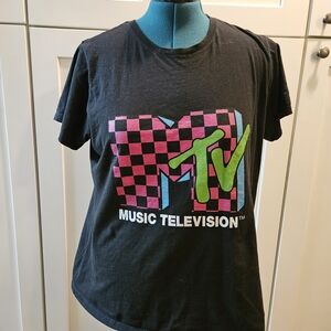 MTV Black Tee with Pink and Green Logo